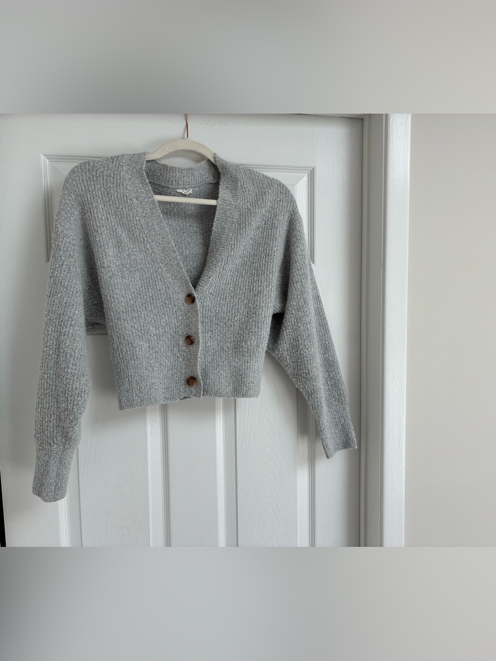 Garage Gray Cropped V-Neck Button Cardigan